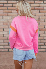 Contrast Round Neck Long Sleeve Top - Trendsi - Flyclothing LLC