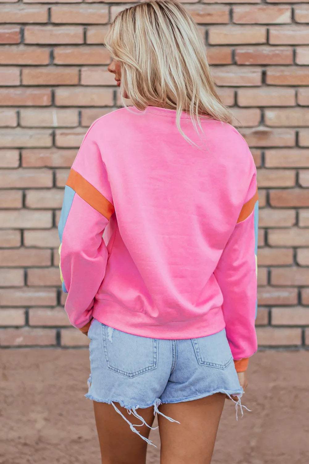 Contrast Round Neck Long Sleeve Top - Trendsi - Flyclothing LLC