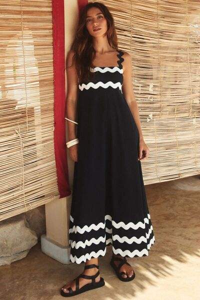 Contrast Trim Square Neck Wide Strap Dress - Trendsi - Flyclothing LLC