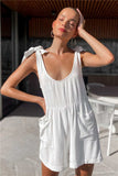 Full Size Scoop Neck Tie Shoulder Romper - Trendsi - Flyclothing LLC