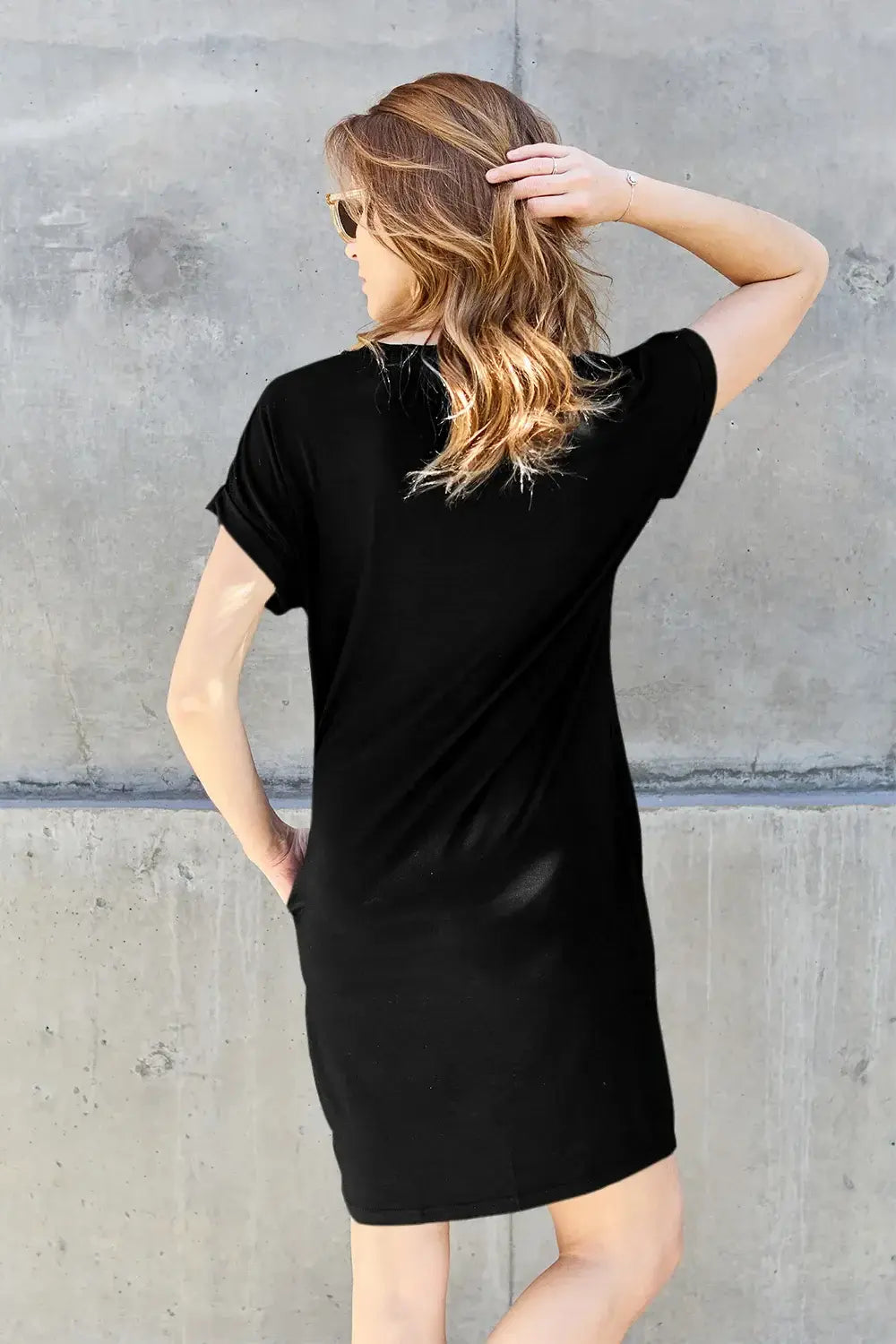 Basic Bae Bamboo Full Size Round Neck Short Sleeve Dress with Pockets - Trendsi - Flyclothing LLC