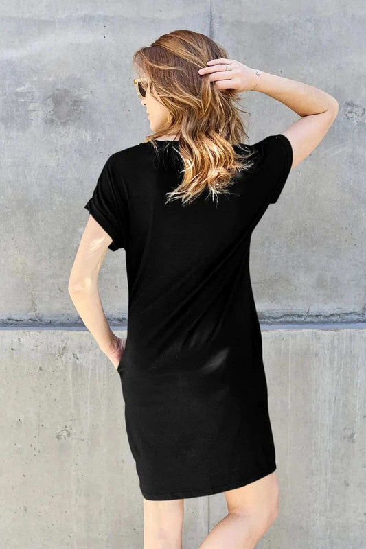 Basic Bae Bamboo Full Size Round Neck Short Sleeve Dress with Pockets - Trendsi - Flyclothing LLC