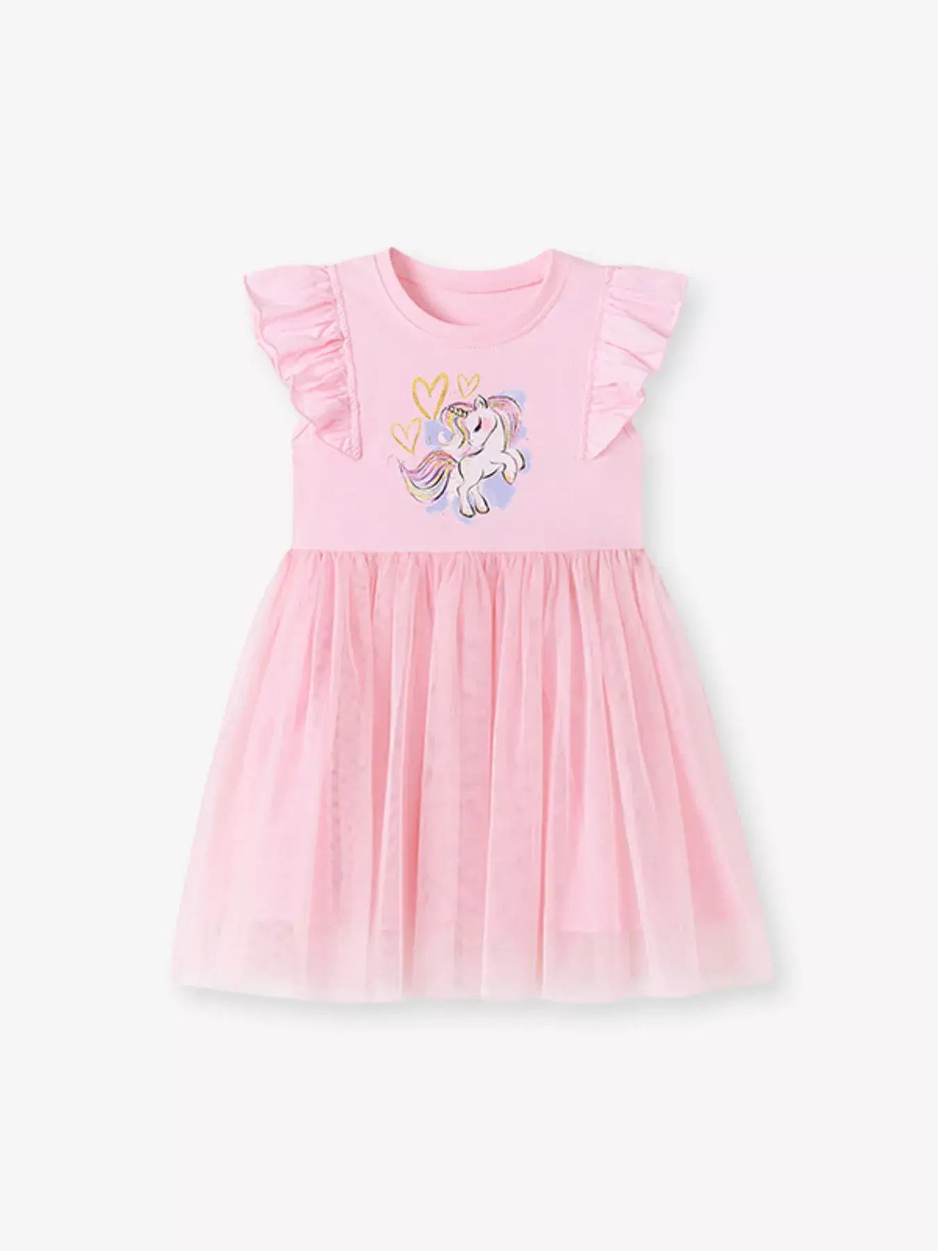 Children's Unicorn Graphic Ruffle Sleeve Tulle Dress - Trendsi - Flyclothing LLC