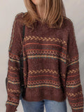 Ethnic Pattern Mohair Knitted Drop Shoulder Sweater - Trendsi - Flyclothing LLC