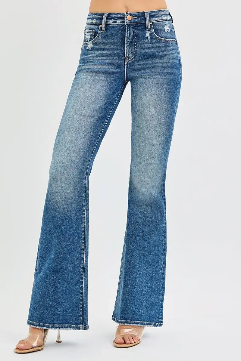 RISEN Full Size Tummy Control High Rise Flare Jeans Plus Size - Trendsi - Flyclothing LLC