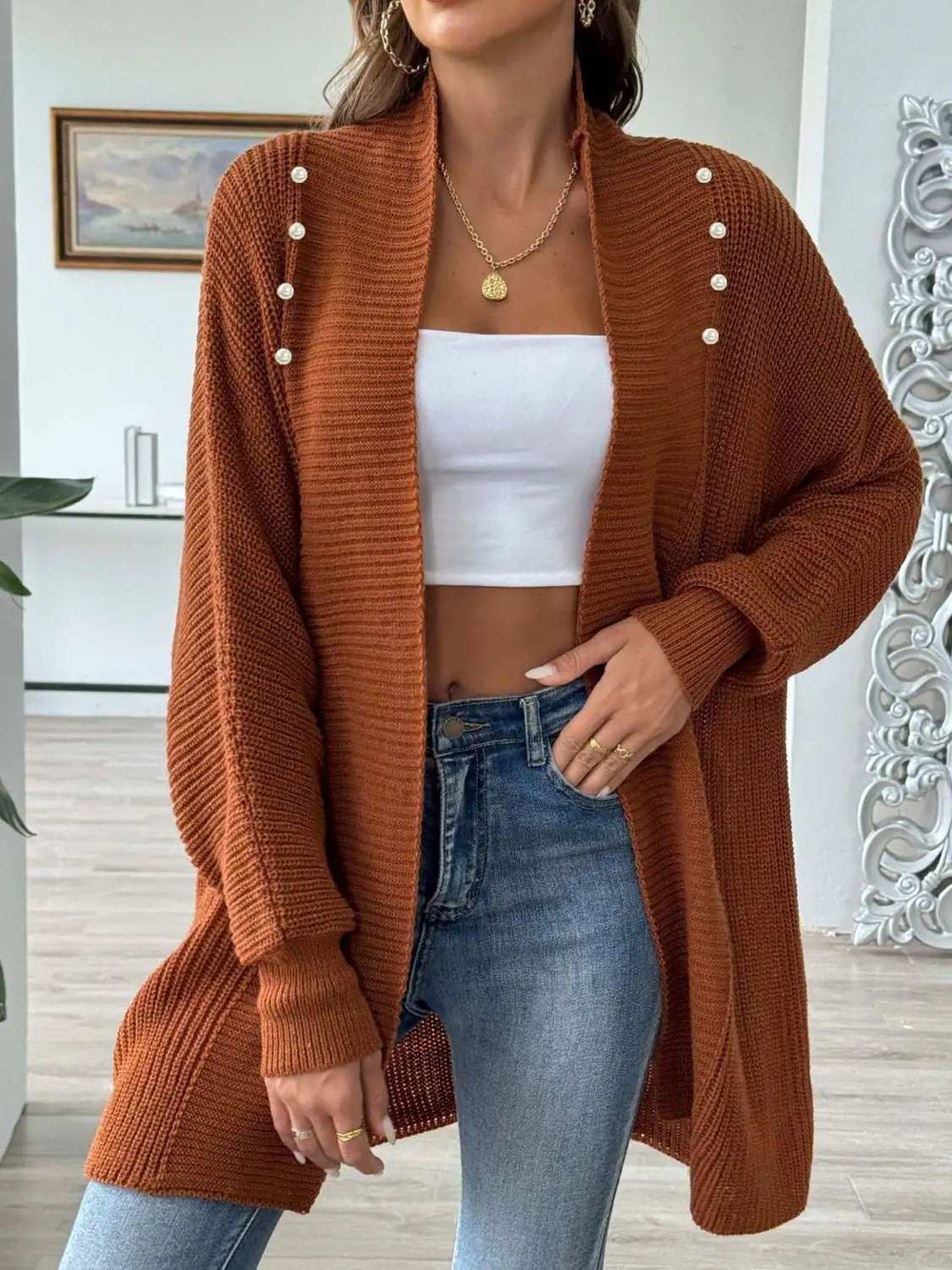 Open Front Long Sleeve Cardigan - Trendsi - Flyclothing LLC