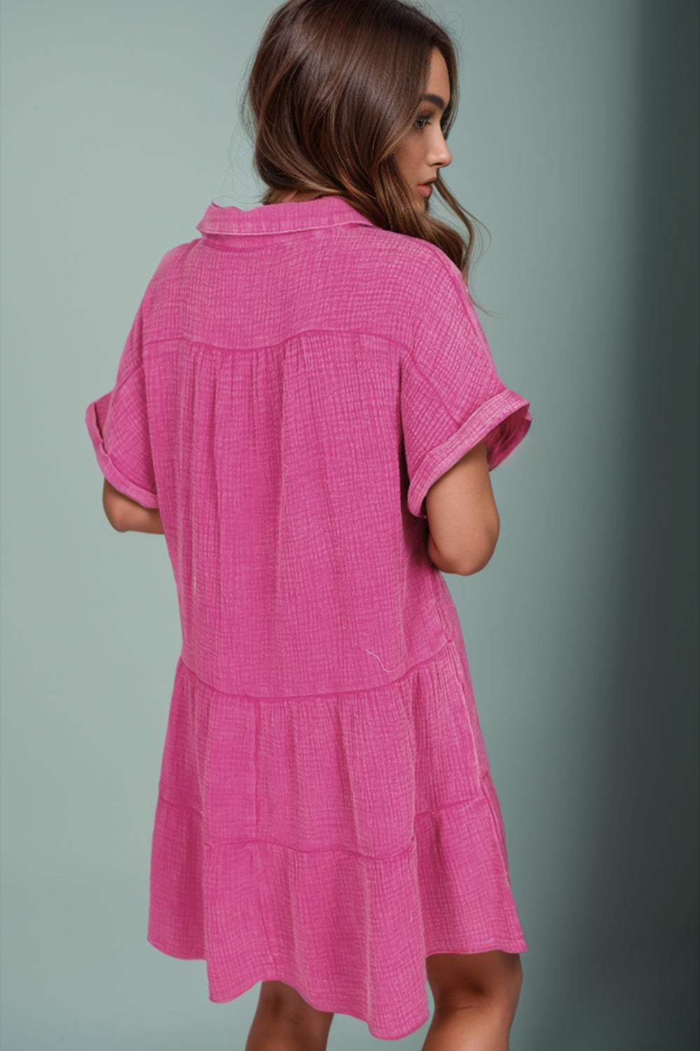 Tiered Notched Short Sleeve Dres - Trendsi - Flyclothing LLC