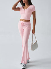 Devine Short Sleeve Top and Drawstring Pants Set - Trendsi