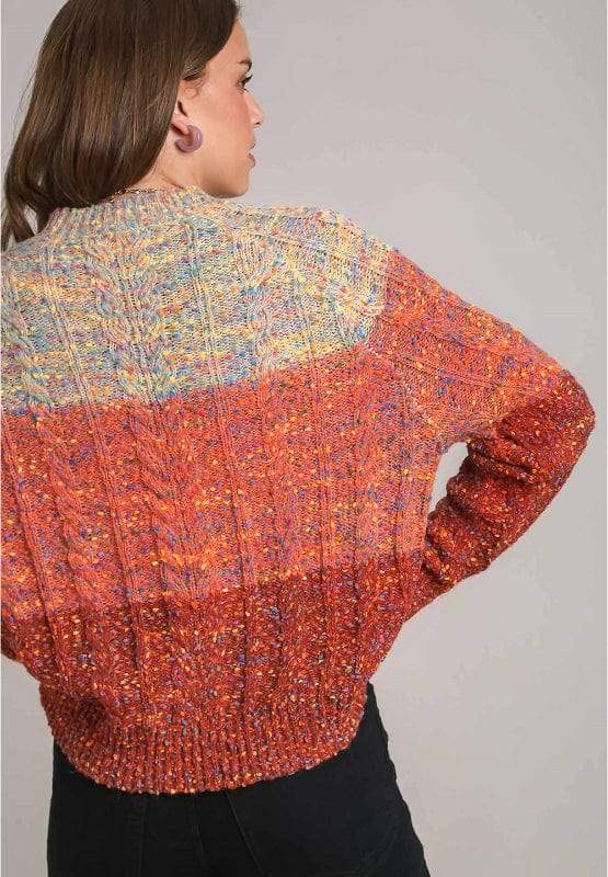 Cable-Knit Color Block Round Neck Long Sleeve Sweater - Trendsi - Flyclothing LLC