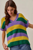 SO ME Mardi Gras Loose Fit V Neck Stripe Sweater Top - Trendsi - Flyclothing LLC