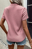 Textured Notched Short Sleeve T-Shirt - Trendsi - Flyclothing LLC