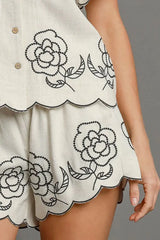 Umgee Full Size Linen Blend Shorts with Floral Embroidered Details Plus Size - Trendsi - Flyclothing LLC