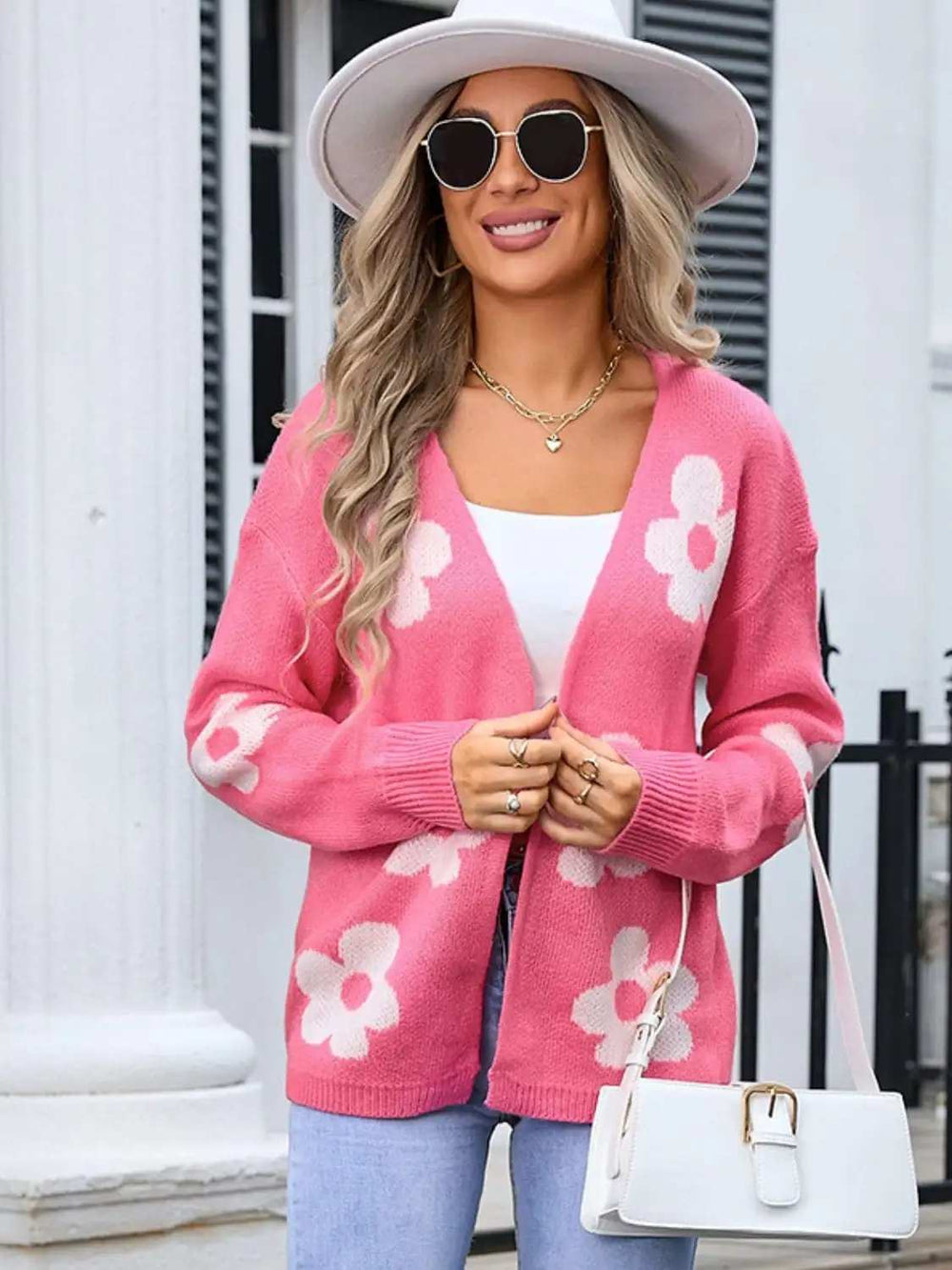Angel Wings Flower Open Front Long Sleeve Cardigan - Trendsi - Flyclothing LLC