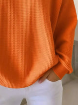 Full Size Casual Waffle Knit Button Detail Pullover Plus Size - Trendsi - Flyclothing LLC