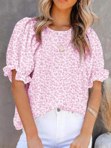 Full Size Floral Print Ruffle Sleeve Blouse Plus Size - Trendsi - Flyclothing LLC