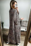 Leopard Notched Long Sleeve Maxi Dress - Trendsi