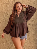 Plus Size Tie Neck Balloon Sleeve Blouse - Trendsi