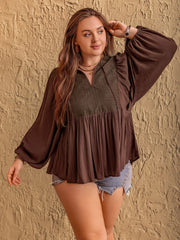 Plus Size Tie Neck Balloon Sleeve Blouse - Trendsi
