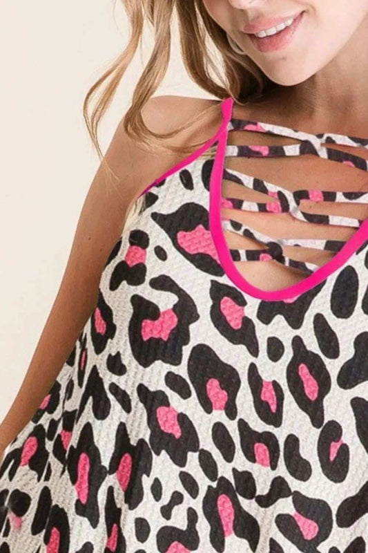 BiBi Leopard Print Caged Neck Knit Camisole - Trendsi - Flyclothing LLC