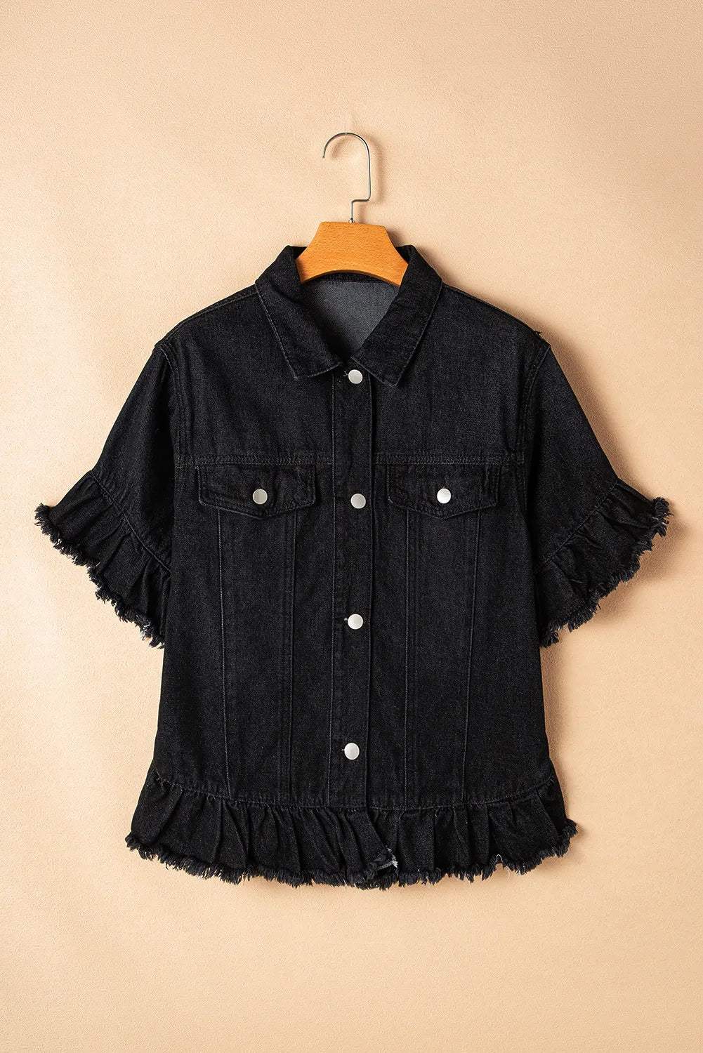 Raw Hem Button Up Denim Top - Trendsi - Flyclothing LLC