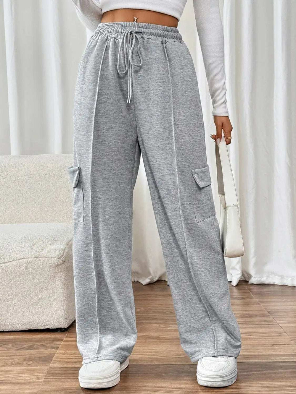 Drawstring Wide Leg Pants with Pockets - Trendsi - Flyclothing LLC