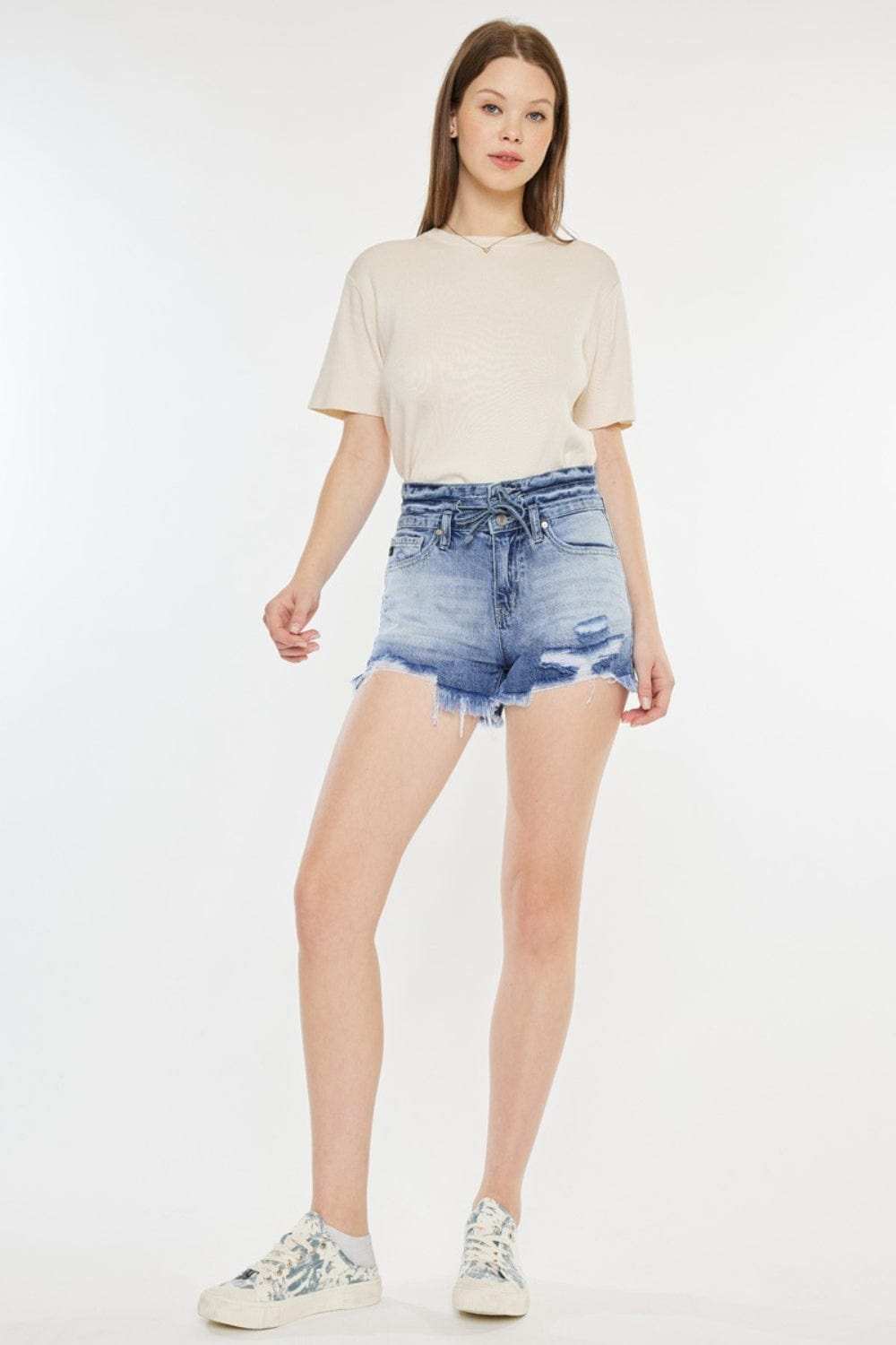 Kancan High Rise Frayed Hem Denim Shorts - Trendsi - Flyclothing LLC
