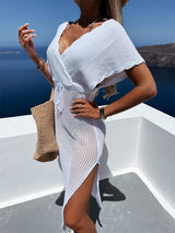 Slit Surplice Cap Sleeve Cover Up - Trendsi - Flyclothing LLC