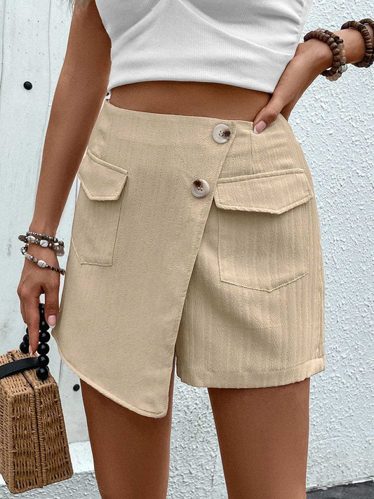 Pocketed High Waist Shorts with Zip - Trendsi - Flyclothing LLC