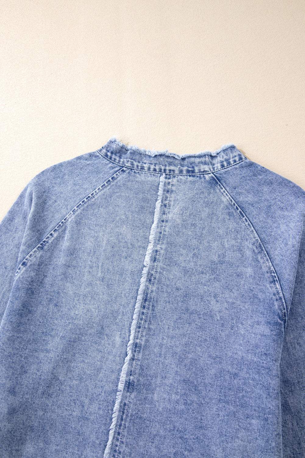 Raw Hem Button Down Long Sleeve Denim Dress - Trendsi - Flyclothing LLC