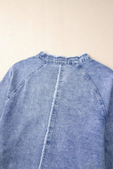 Raw Hem Button Down Long Sleeve Denim Dress - Trendsi - Flyclothing LLC