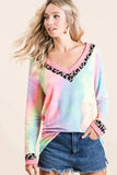 BiBi Tie Dye Terry V-Neck Top - Trendsi - Flyclothing LLC