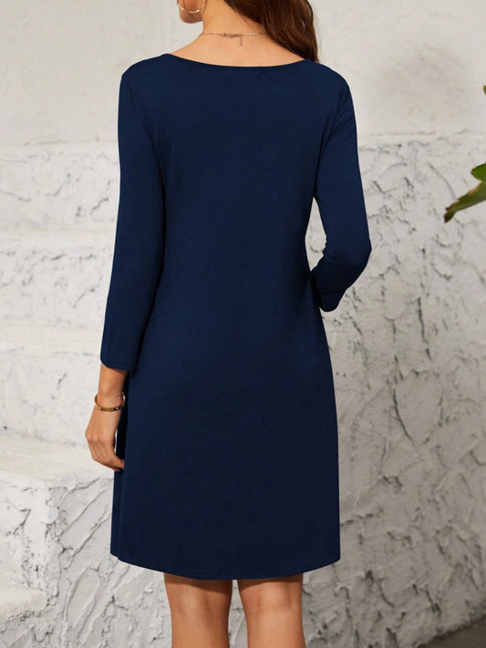 Quarter Zip Long Sleeve Dress - Trendsi