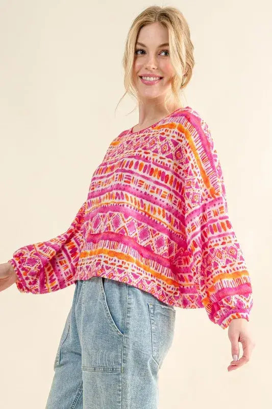 And The Why Cozy Textured Printed Casual Top - Trendsi - Flyclothing LLC
