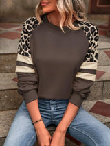 Leopard Round Neck Raglan Sleeve Sweatshirt - Trendsi - Flyclothing LLC