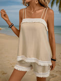 Fringe Square Neck Cami and Shorts Set - Trendsi