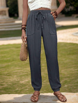 Textured High Waist Joggers - Trendsi - Flyclothing LLC