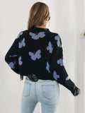Distressed Butterfly Cropped Sweater - Trendsi - Flyclothing LLC