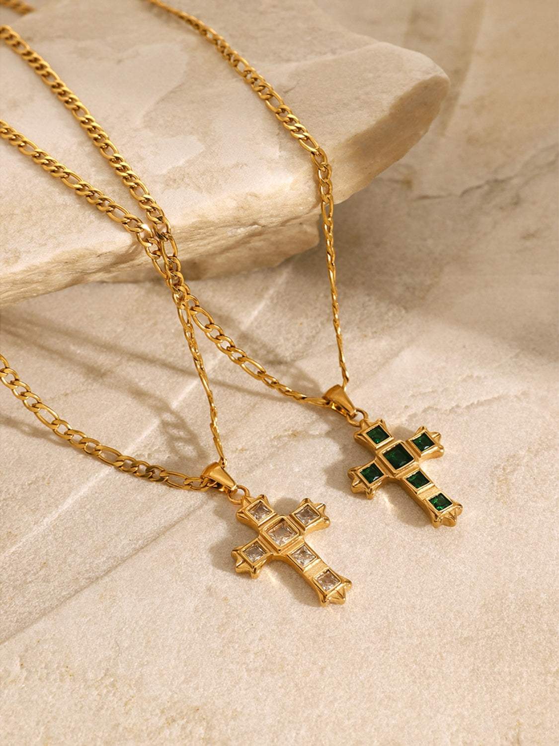 Stainless Steel Zircon Cross Pendant Necklace - Trendsi - Flyclothing LLC