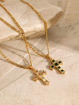 Stainless Steel Zircon Cross Pendant Necklace - Trendsi - Flyclothing LLC