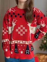 Christmas Element Round Neck Long Sleeve Sweater - Trendsi - Flyclothing LLC