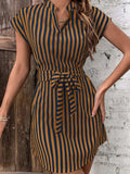 Tied Striped Cap Sleeve Mini Dress - Trendsi - Flyclothing LLC