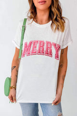 MERRY Round Neck Short Sleeve T-Shirt - Trendsi - Flyclothing LLC