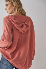 Exposed Seam Drawstring Long Sleeve Hoodie - Trendsi - Flyclothing LLC