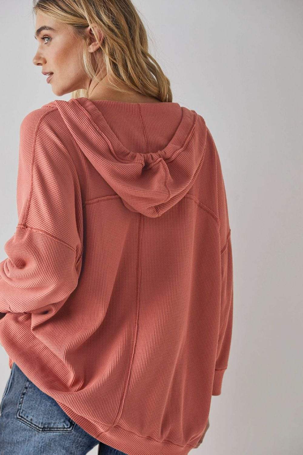 Exposed Seam Drawstring Long Sleeve Hoodie - Trendsi - Flyclothing LLC