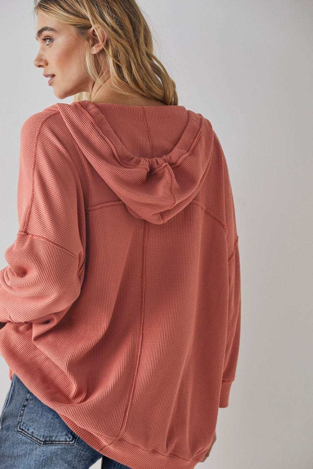 Exposed Seam Drawstring Long Sleeve Hoodie - Trendsi - Flyclothing LLC