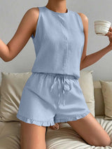 Lace Detail Round Neck Tank and Shorts Set - Trendsi - Flyclothing LLC