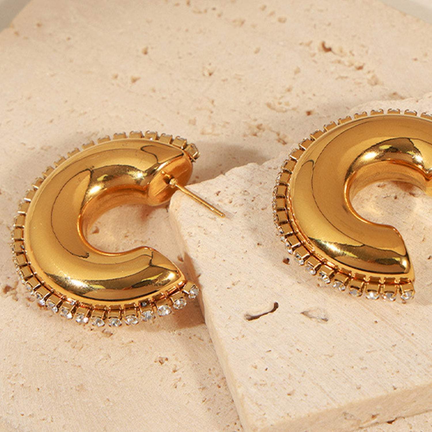 Titanium Steel Inlaid Zircon C-Hoop Earrings - Trendsi - Flyclothing LLC