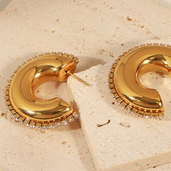 Titanium Steel Inlaid Zircon C-Hoop Earrings - Flyclothing LLC