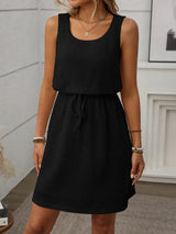 Waffle-Knit Drawstring Mini Tank Dress - Trendsi - Flyclothing LLC
