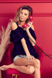 BiBi Rib Knit Ruffled Sleeve Off Shoulder Top with Strap - Trendsi - Flyclothing LLC